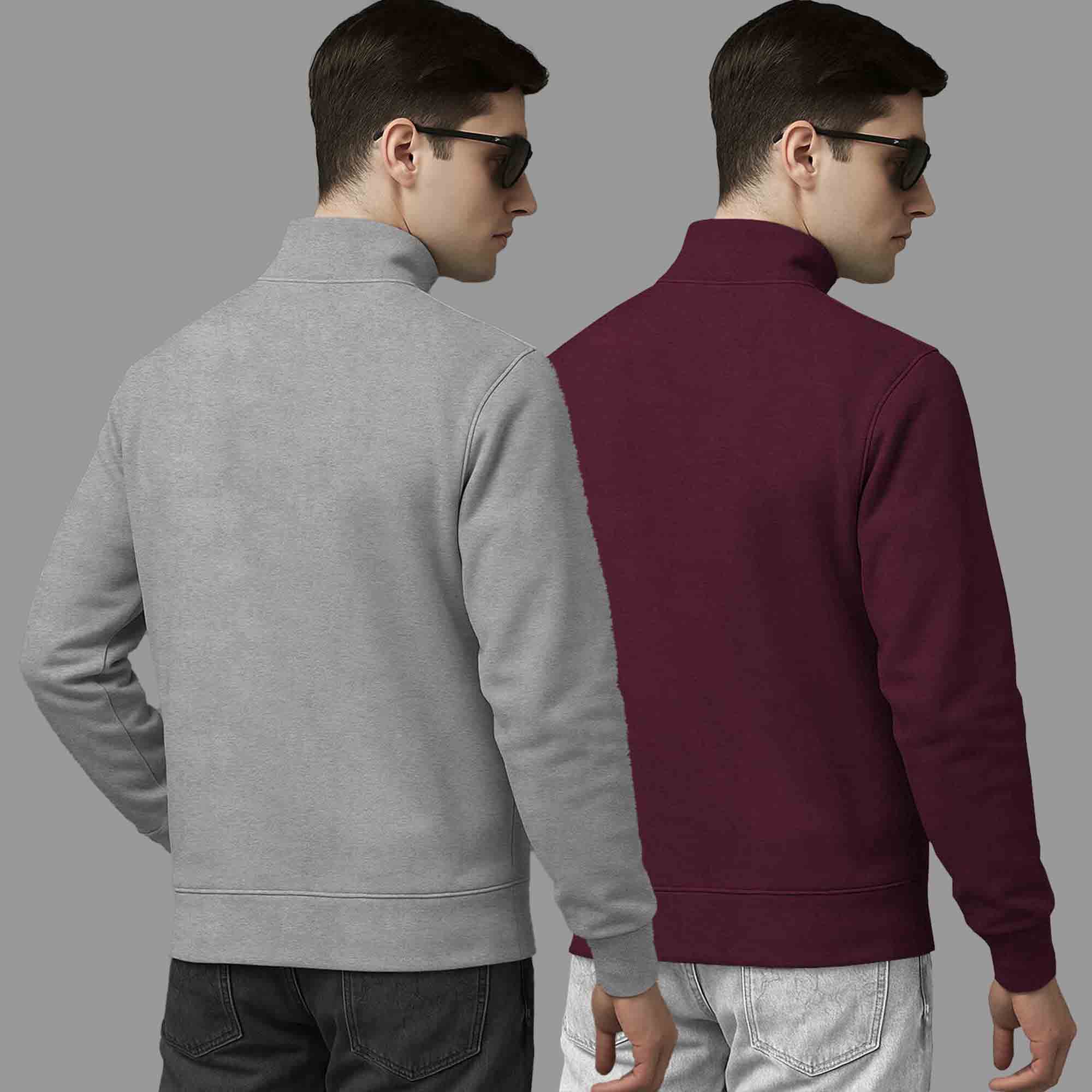 (Pack Of 2) High Neck Grey & Maroon Sweatshirts