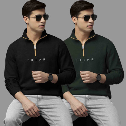 Pack Of 2 Logo Printed Mens Quarter Zip High Neck Combo Sweatshirts