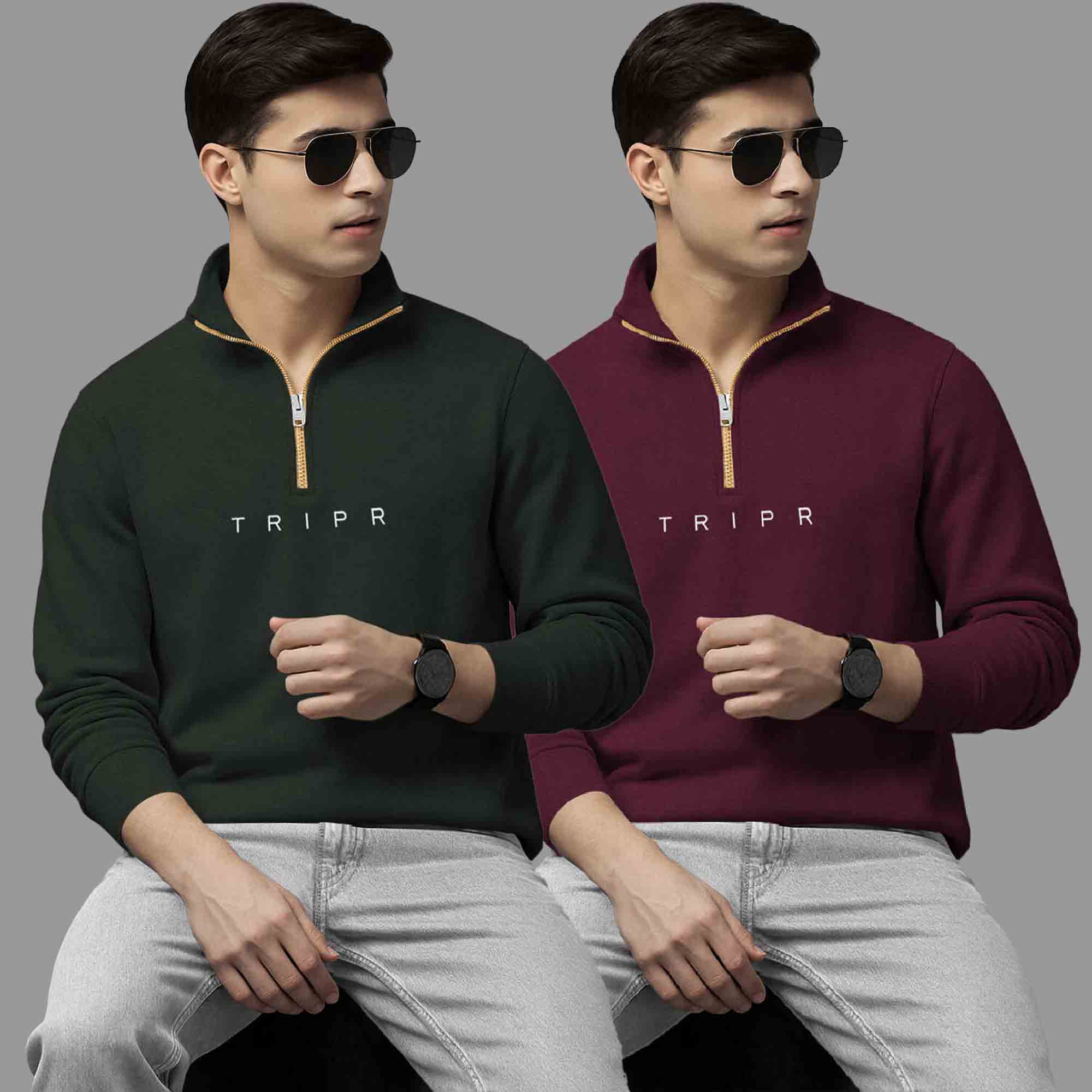 Pack Of 2 Logo Printed Mens Quarter Zip High Neck Combo Sweatshirts