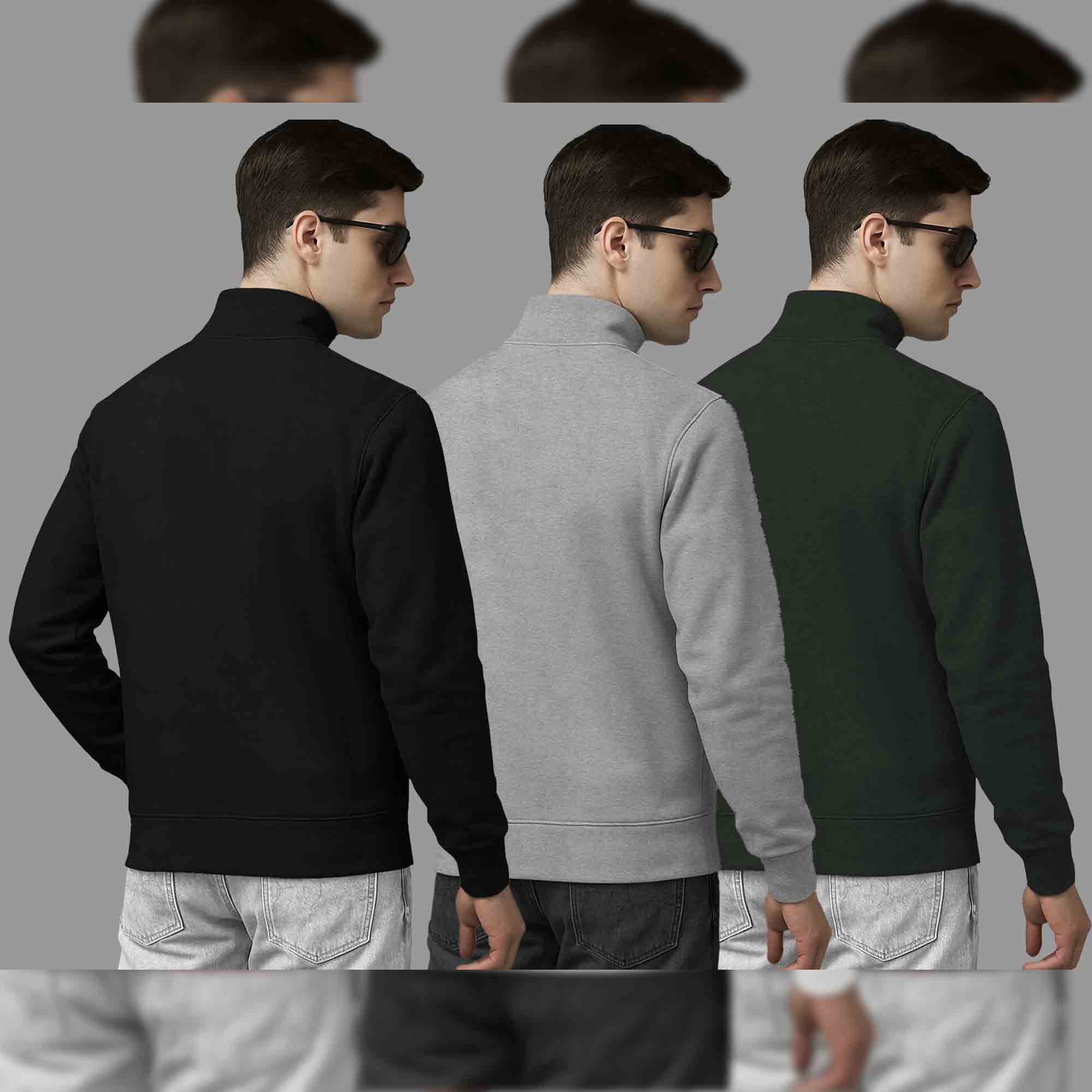 Pack Of 3 Logo Printed Mens Quarter Zip High Neck Combo Sweatshirts