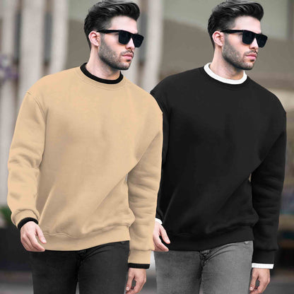 (Pack Of 2) Mens Round Neck Dual Color Plain Sweatshirts Multicolor