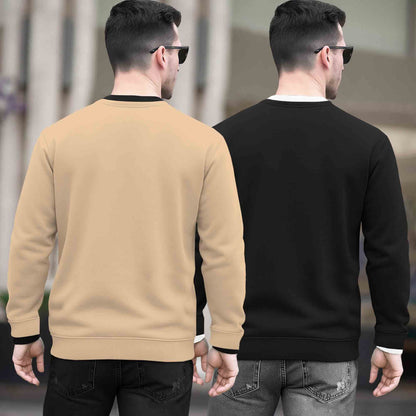 (Pack Of 2) Mens Round Neck Dual Color Plain Sweatshirts Multicolor