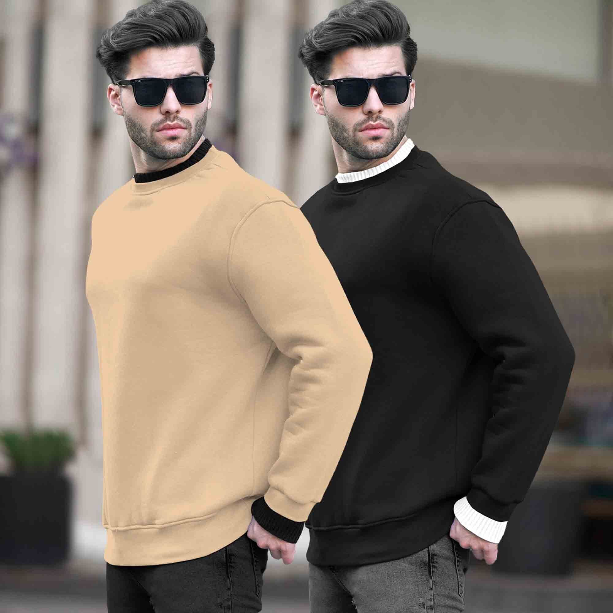 (Pack Of 2) Mens Round Neck Dual Color Plain Sweatshirts Multicolor