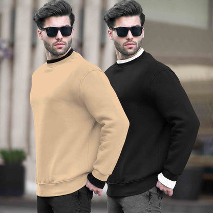 (Pack Of 2) Mens Round Neck Dual Color Plain Sweatshirts Multicolor