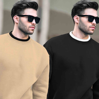 (Pack Of 2) Mens Round Neck Dual Color Plain Sweatshirts Multicolor