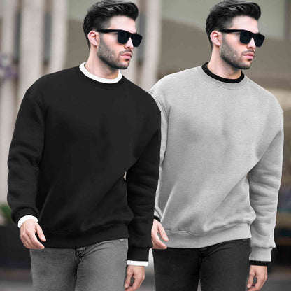 (Pack Of 2) Mens Round Neck Dual Color Plain Sweatshirts Multicolor