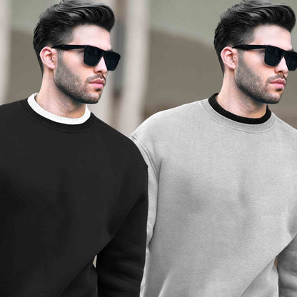 (Pack Of 2) Mens Round Neck Dual Color Plain Sweatshirts Multicolor