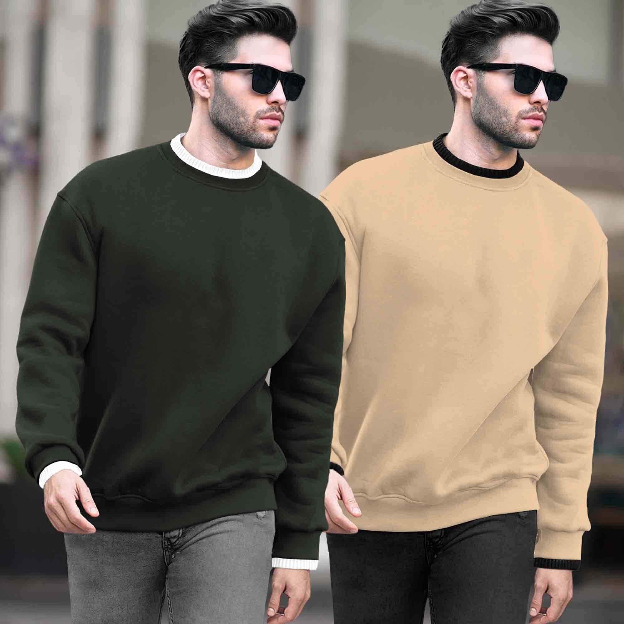 (Pack Of 2) Mens Round Neck Dual Color Plain Sweatshirts Multicolor