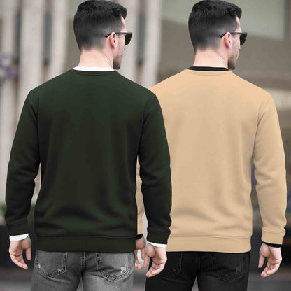 (Pack Of 2) Mens Round Neck Dual Color Plain Sweatshirts Multicolor