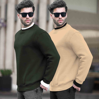 (Pack Of 2) Mens Round Neck Dual Color Plain Sweatshirts Multicolor