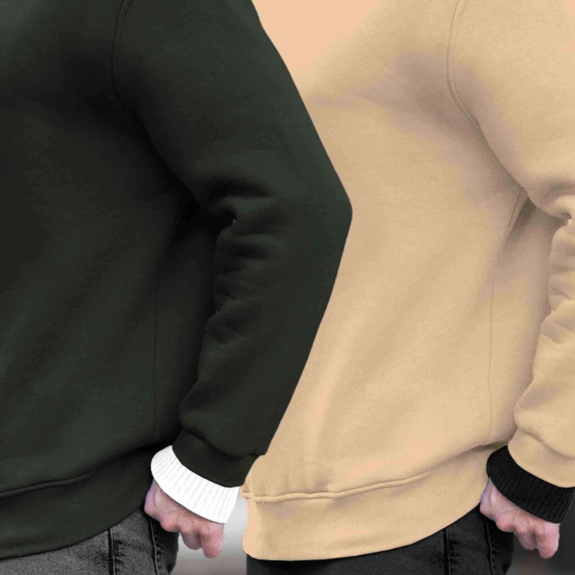 (Pack Of 2) Mens Round Neck Dual Color Plain Sweatshirts Multicolor