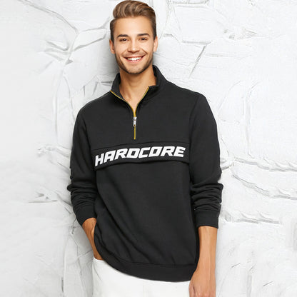 Men’s Printed Quarter Zip High Neck Sweatshirt Black