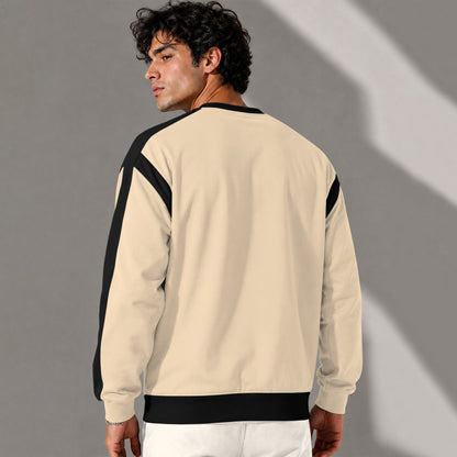 Full Sleeve Crew Neck Dual Color Winter Sweatshirt Beige