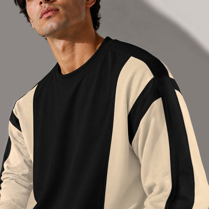 Full Sleeve Crew Neck Dual Color Winter Sweatshirt Beige