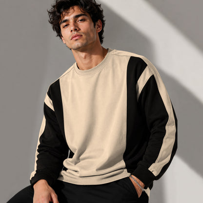 Full Sleeve Crew Neck Dual Color Winter Sweatshirt Black