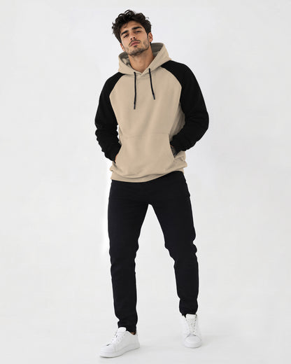 Mens Contrast Panel Kangaroo Pocket Hooded Sweatshirt Beige