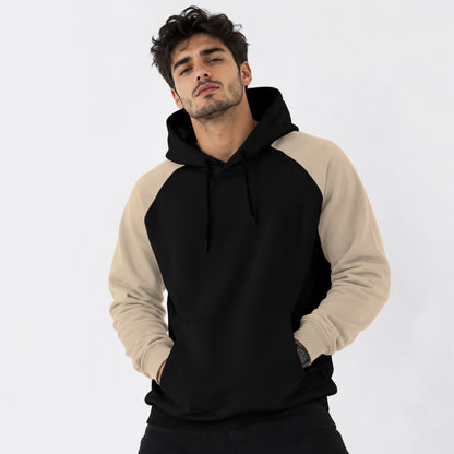 Mens Contrast Panel Kangaroo Pocket Hooded Sweatshirt Black