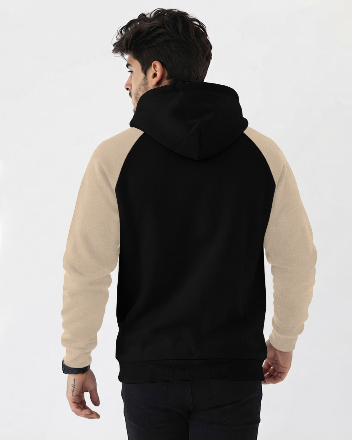 Mens Contrast Panel Kangaroo Pocket Hooded Sweatshirt Black