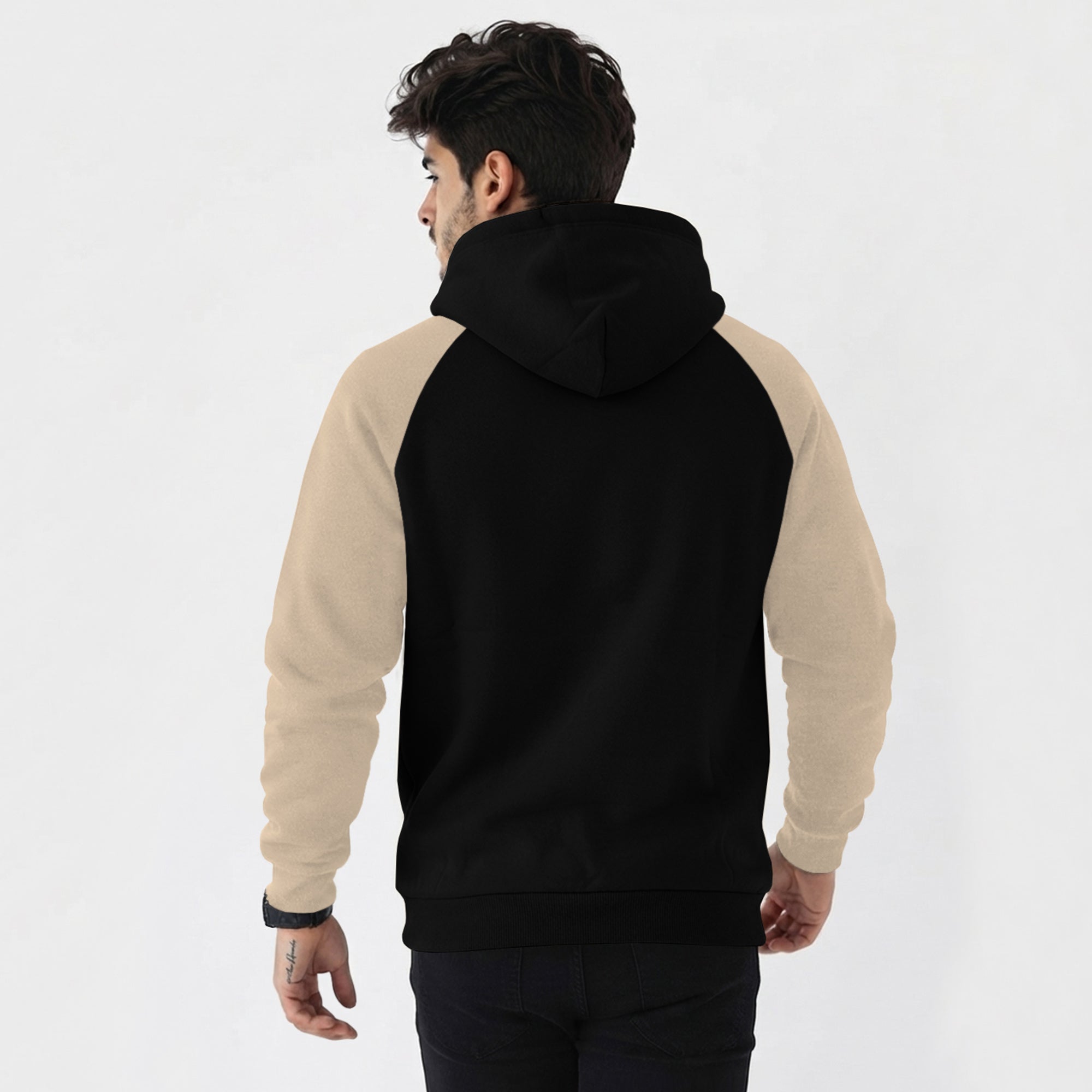 Mens Contrast Panel Kangaroo Pocket Hooded Sweatshirt Black