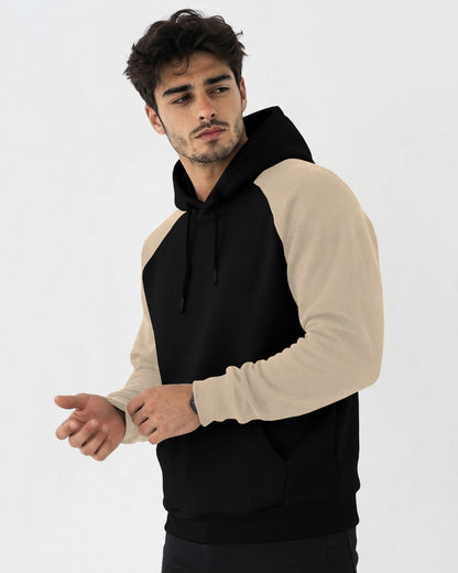 Mens Contrast Panel Kangaroo Pocket Hooded Sweatshirt Black