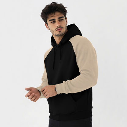 Mens Contrast Panel Kangaroo Pocket Hooded Sweatshirt Black
