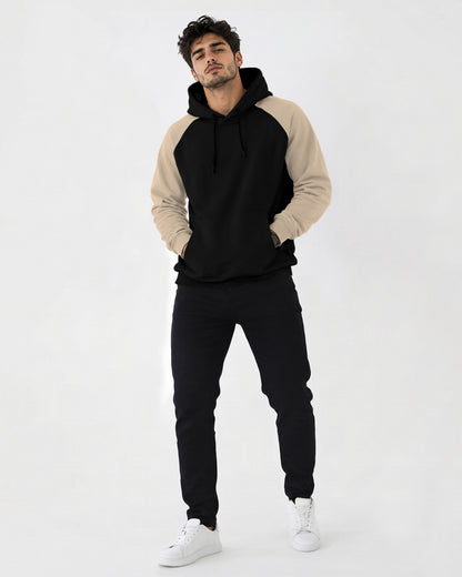 Mens Contrast Panel Kangaroo Pocket Hooded Sweatshirt Black