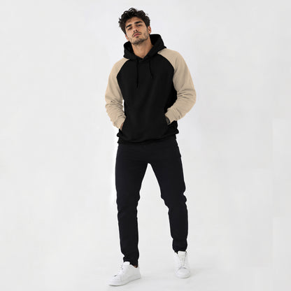 Mens Contrast Panel Kangaroo Pocket Hooded Sweatshirt Black