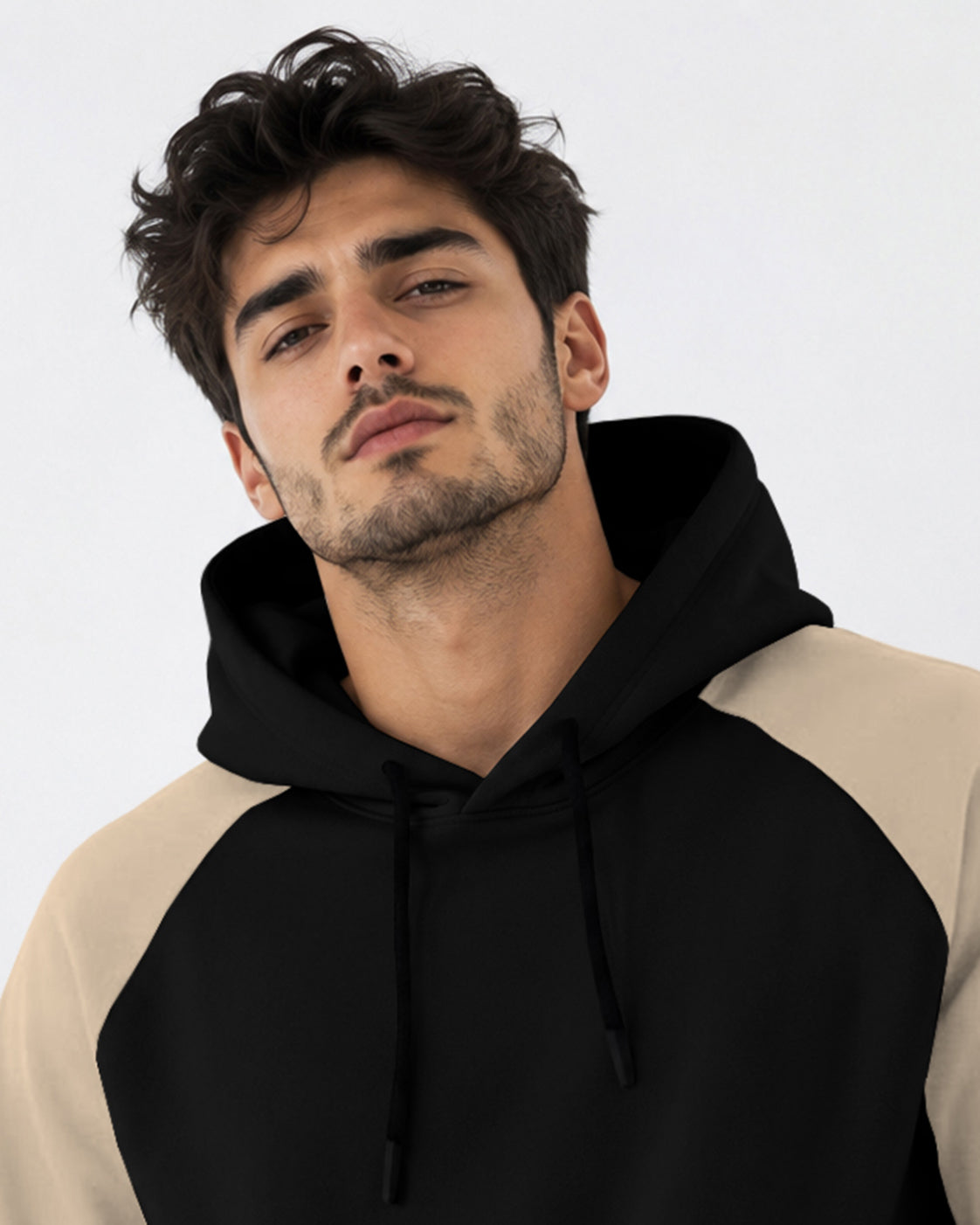 Mens Contrast Panel Kangaroo Pocket Hooded Sweatshirt Black