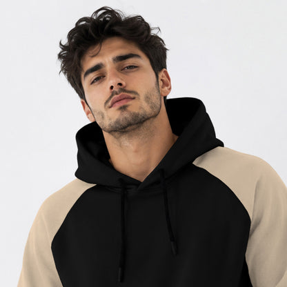 Mens Contrast Panel Kangaroo Pocket Hooded Sweatshirt Black