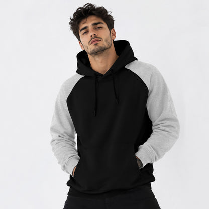 Mens Contrast Panel Kangaroo Pocket Hooded Sweatshirt Black|Grey