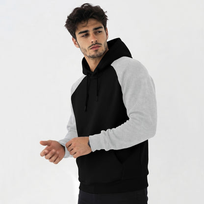 Mens Contrast Panel Kangaroo Pocket Hooded Sweatshirt Black|Grey