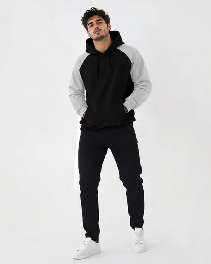 Mens Contrast Panel Kangaroo Pocket Hooded Sweatshirt Black|Grey