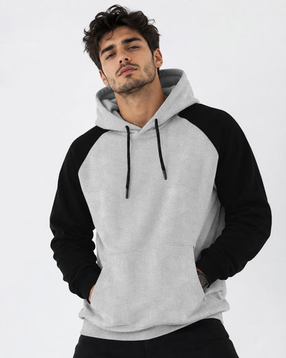 Mens Contrast Panel Kangaroo Pocket Hooded Sweatshirt Grey