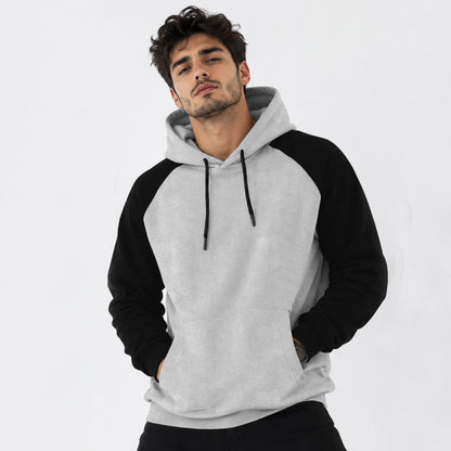 Mens Contrast Panel Kangaroo Pocket Hooded Sweatshirt Grey