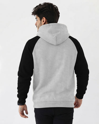 Mens Contrast Panel Kangaroo Pocket Hooded Sweatshirt Grey