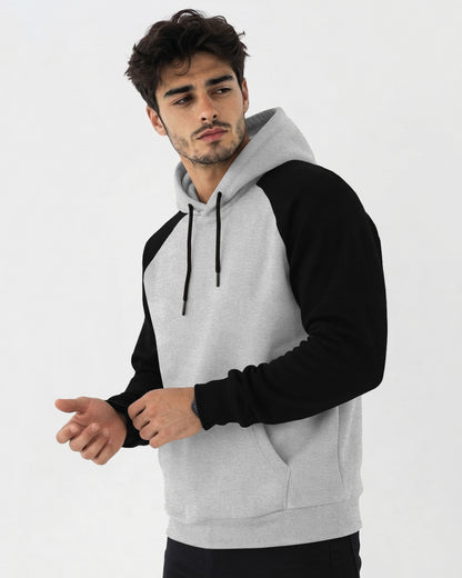 Mens Contrast Panel Kangaroo Pocket Hooded Sweatshirt Grey