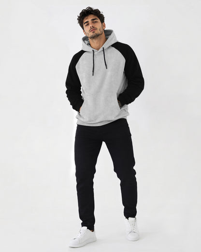 Mens Contrast Panel Kangaroo Pocket Hooded Sweatshirt Grey