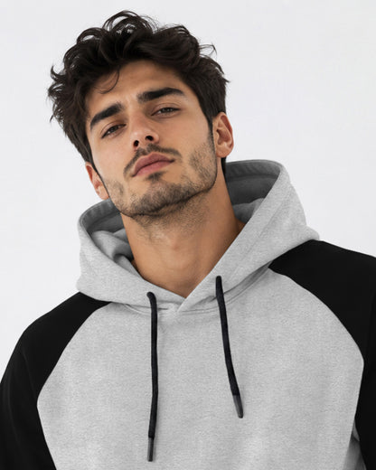 Mens Contrast Panel Kangaroo Pocket Hooded Sweatshirt Grey