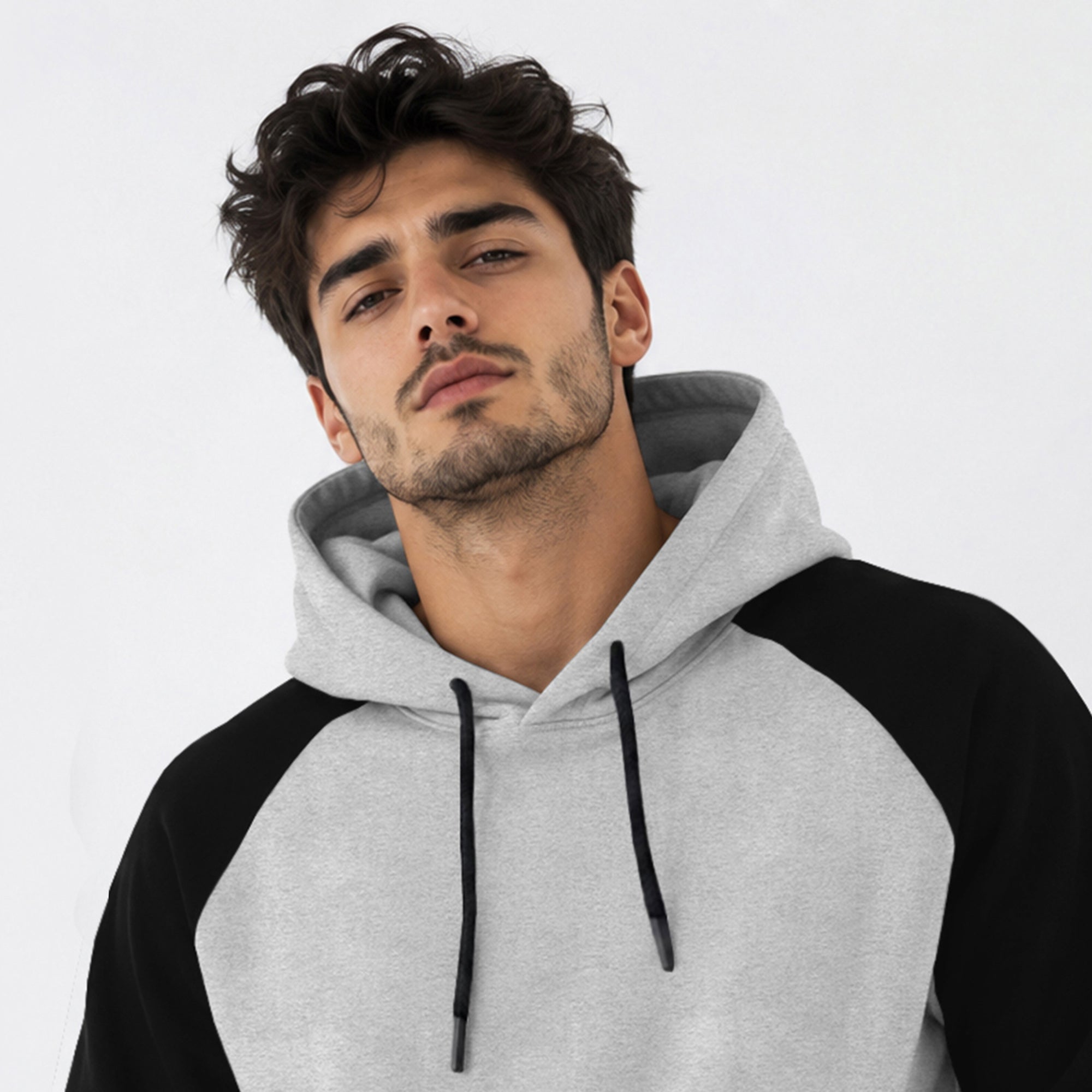 Mens Contrast Panel Kangaroo Pocket Hooded Sweatshirt Grey