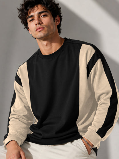 Full Sleeve Crew Neck Dual Color Winter Sweatshirt Beige