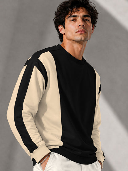 Full Sleeve Crew Neck Dual Color Winter Sweatshirt Beige