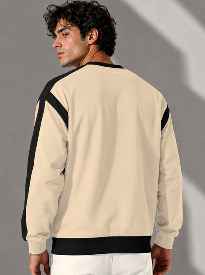 Full Sleeve Crew Neck Dual Color Winter Sweatshirt Beige