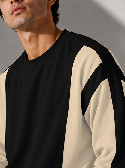 Full Sleeve Crew Neck Dual Color Winter Sweatshirt Beige