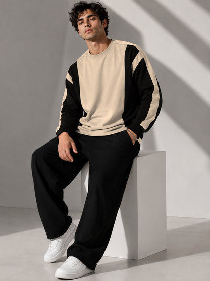 Full Sleeve Crew Neck Dual Color Winter Sweatshirt Black