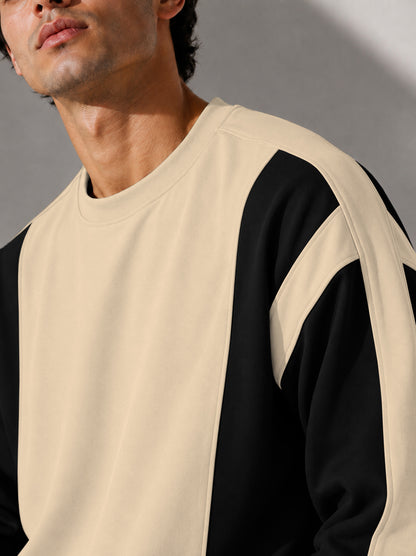 Full Sleeve Crew Neck Dual Color Winter Sweatshirt Black