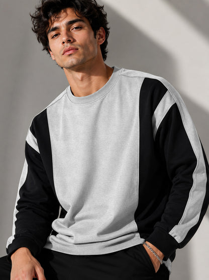 Full Sleeve Crew Neck Dual Color Winter Sweatshirt Black|Grey