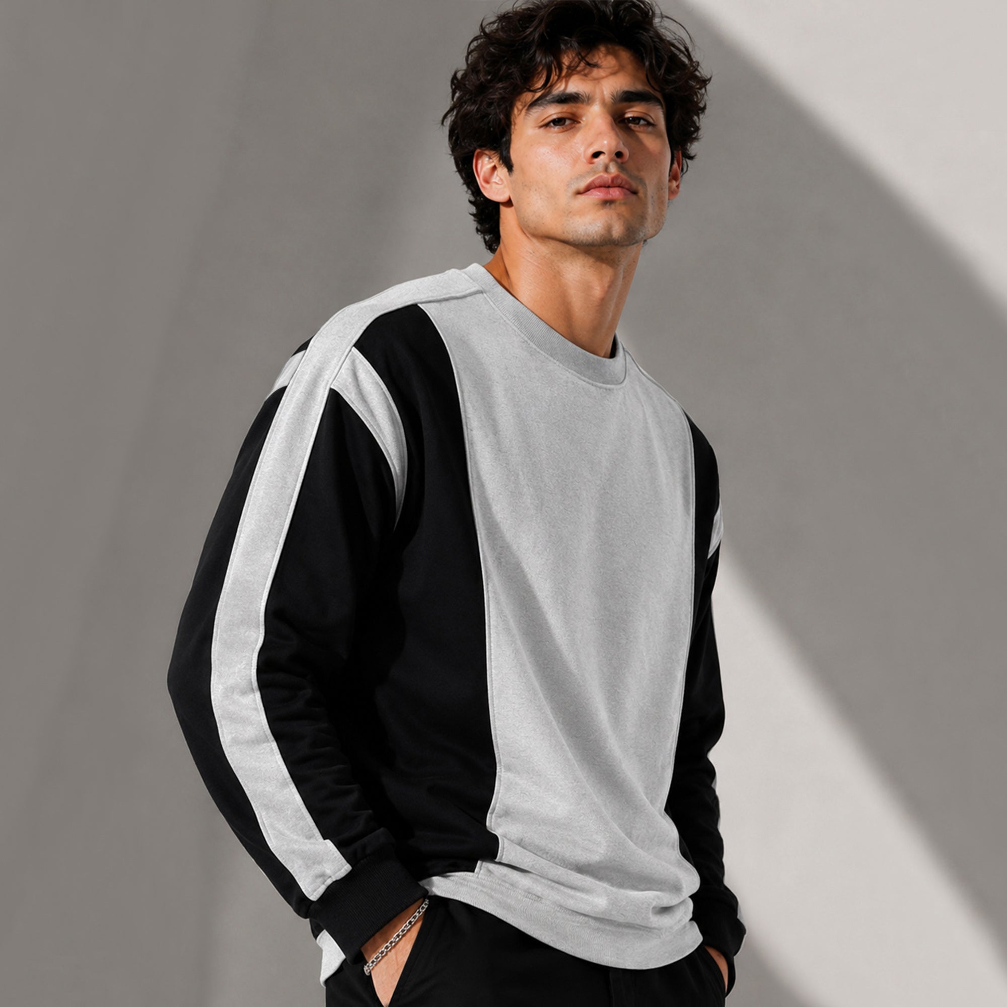 Full Sleeve Crew Neck Dual Color Winter Sweatshirt Black|Grey