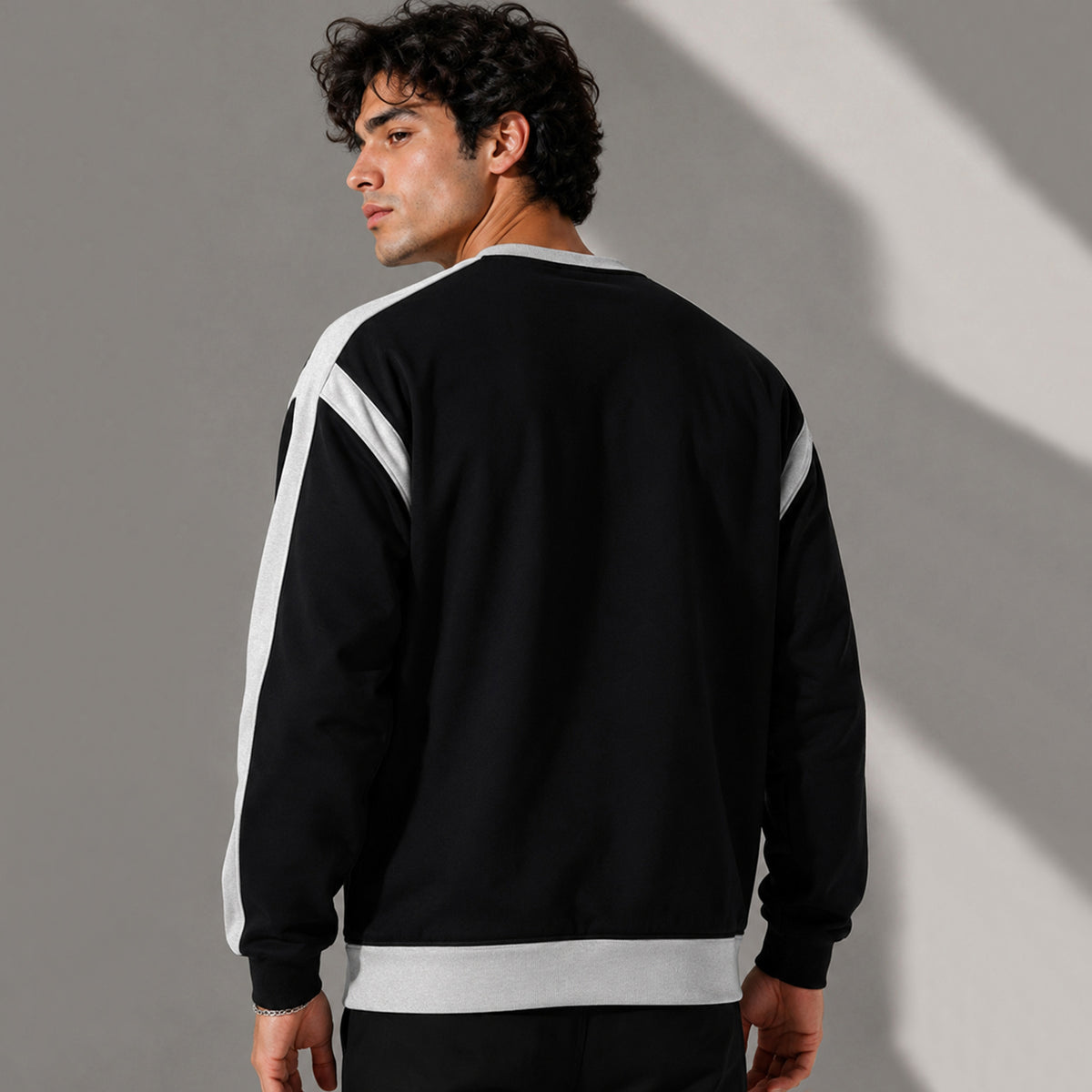 Full Sleeve Crew Neck Dual Color Winter Sweatshirt Black|Grey