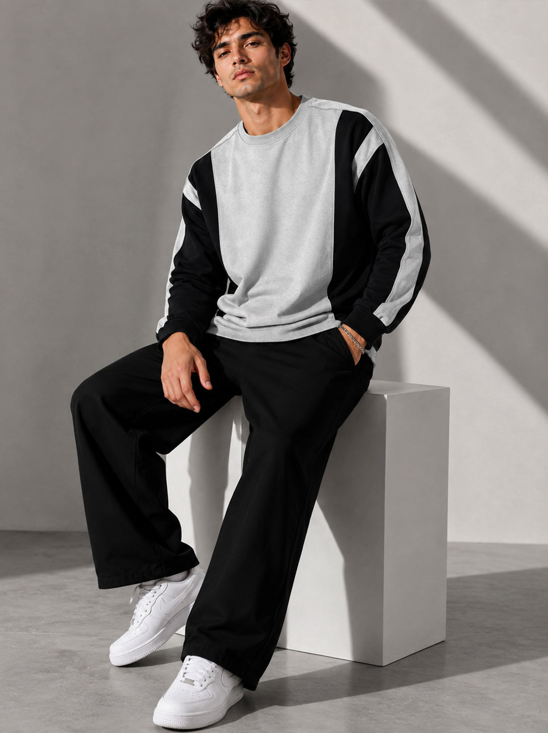 Full Sleeve Crew Neck Dual Color Winter Sweatshirt Black|Grey