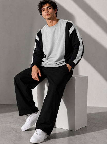 Full Sleeve Crew Neck Dual Color Winter Sweatshirt Black|Grey